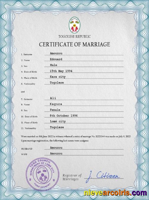 Togo marriage certificate